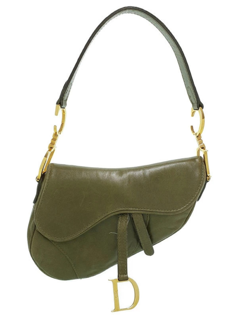 Christian Dior olive green leather Saddle Bag John Galliano